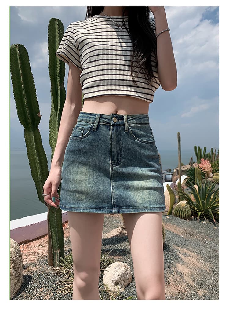 キュロットスカート すっきりシルエット ミニデニムスカート