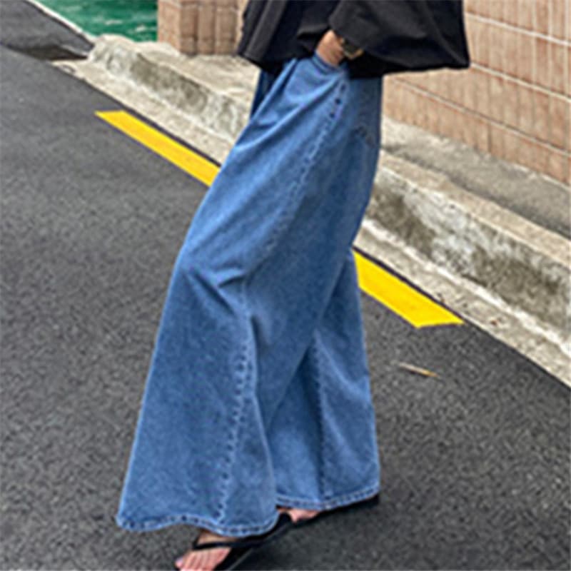 キュロットスカート キュロットスカート ゆったりワイドデニムキュロット