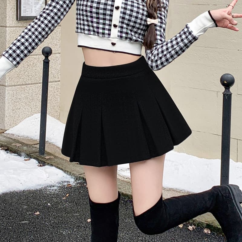 キュロットスカート プリーツキュロット 学生服風 ふんわりガーリー
