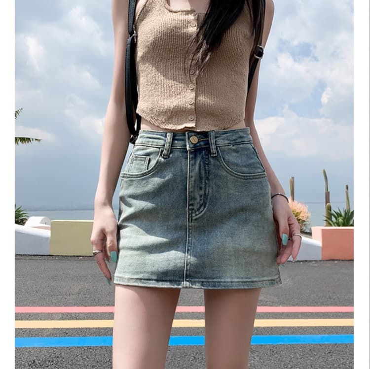 キュロットスカート すっきりシルエット ミニデニムスカート