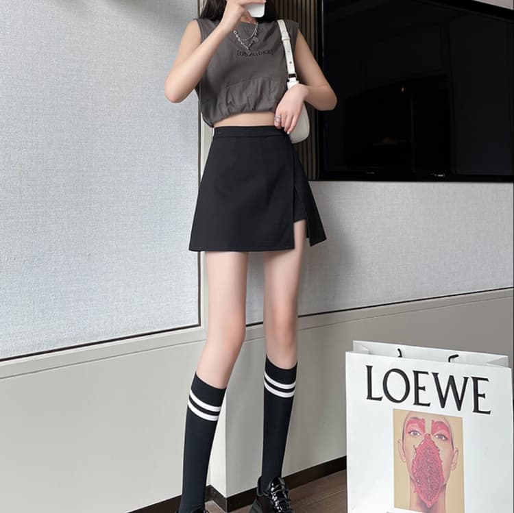 キュロットスカート　巻きデザイン モダンラップキュロットスカート