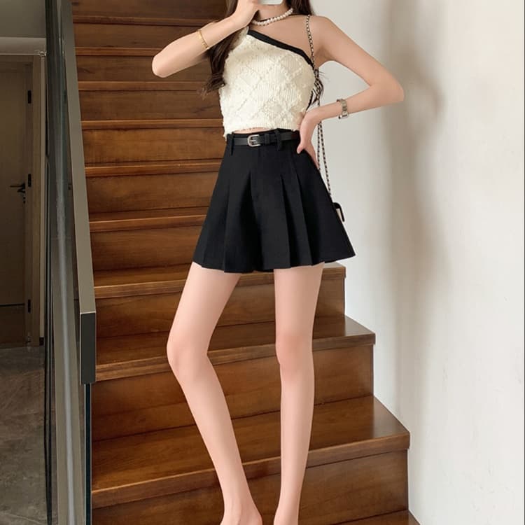 キュロットスカート ハイウエストプリーツキュロット