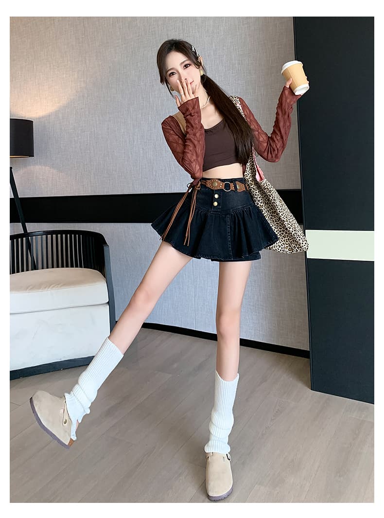 キュロットスカート　二重デザイン プリーツキュロットスカート