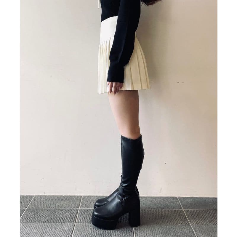 キュロットスカート　ハイウエストプリーツキュロットスカート