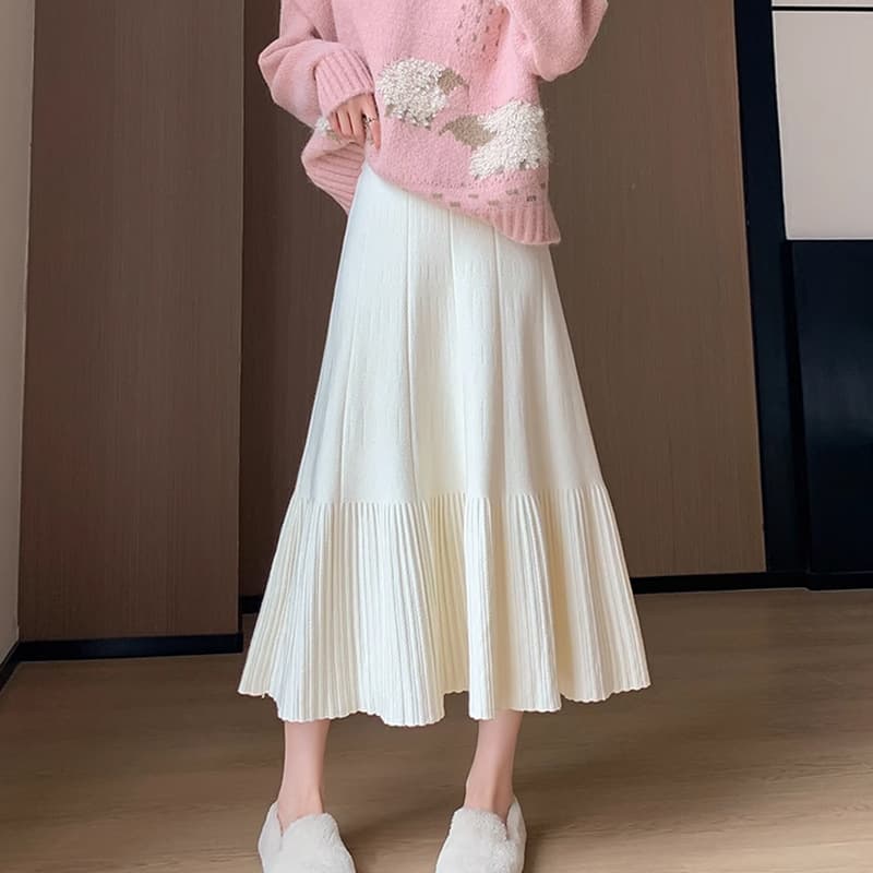 長い丈の優美プリーツキュロットスカート
