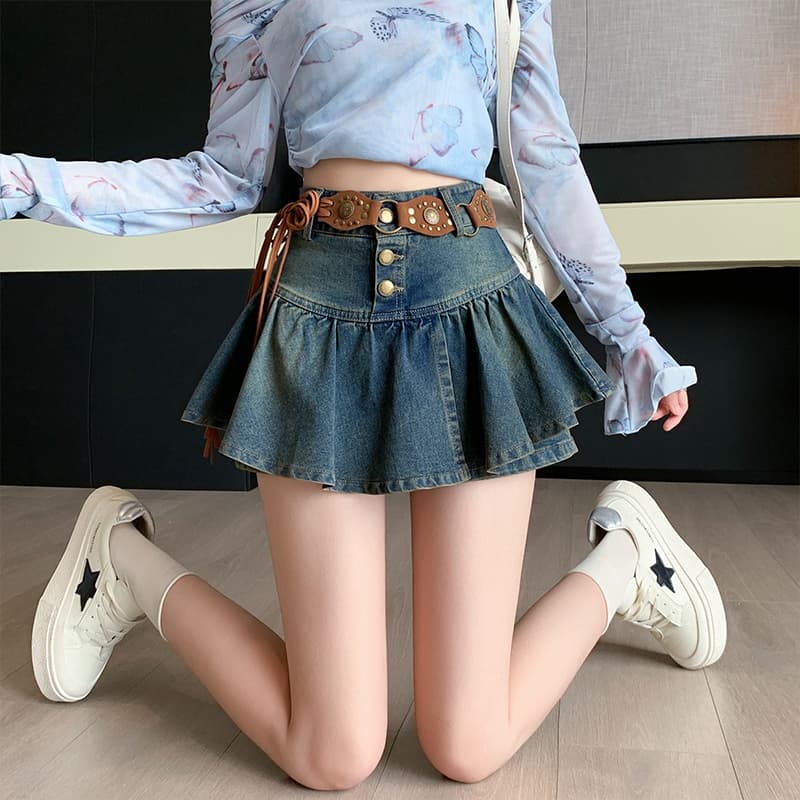 キュロットスカート　二重デザイン プリーツキュロットスカート