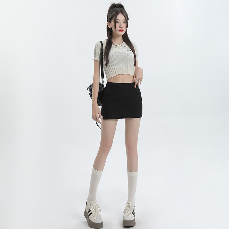 キュロットスカート　細部にこだわった巻きスカート風上質ラップキュロットスカート