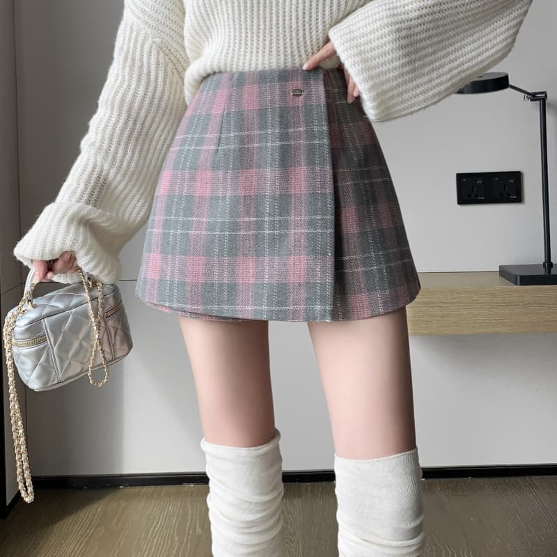 キュロットスカート 秋冬映える上品プリーツミニ風キュロット
