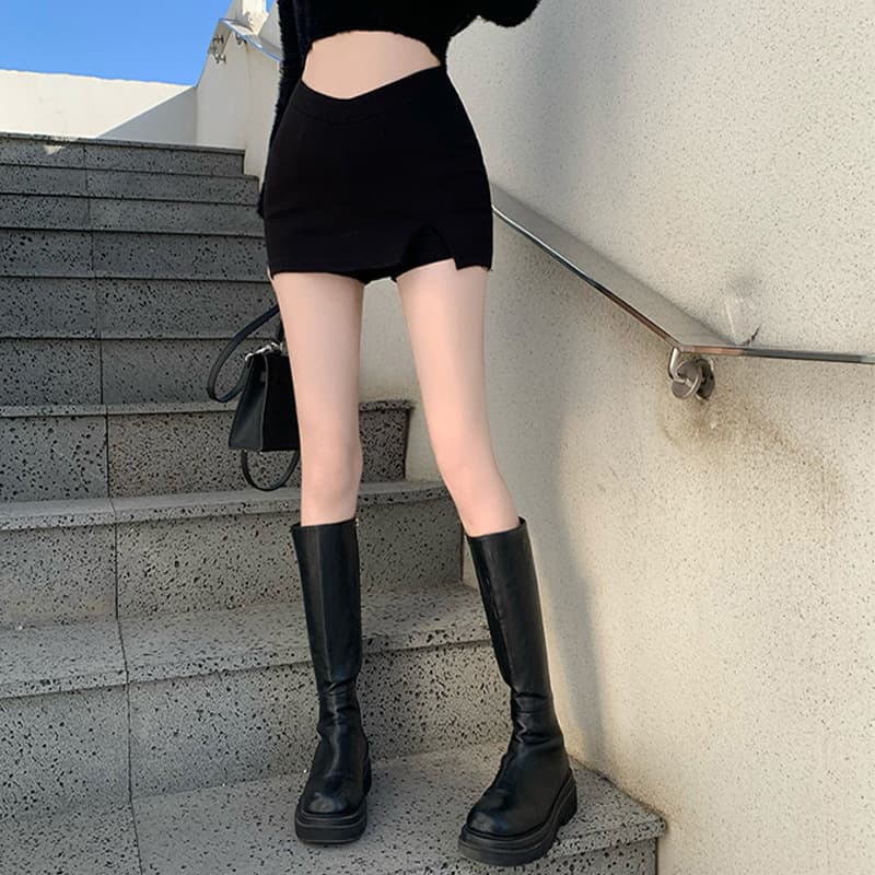 シンプルミニ丈キュロットスカート
