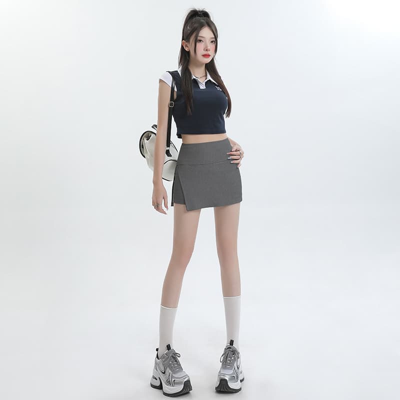キュロットスカート　細部にこだわった巻きスカート風上質ラップキュロットスカート
