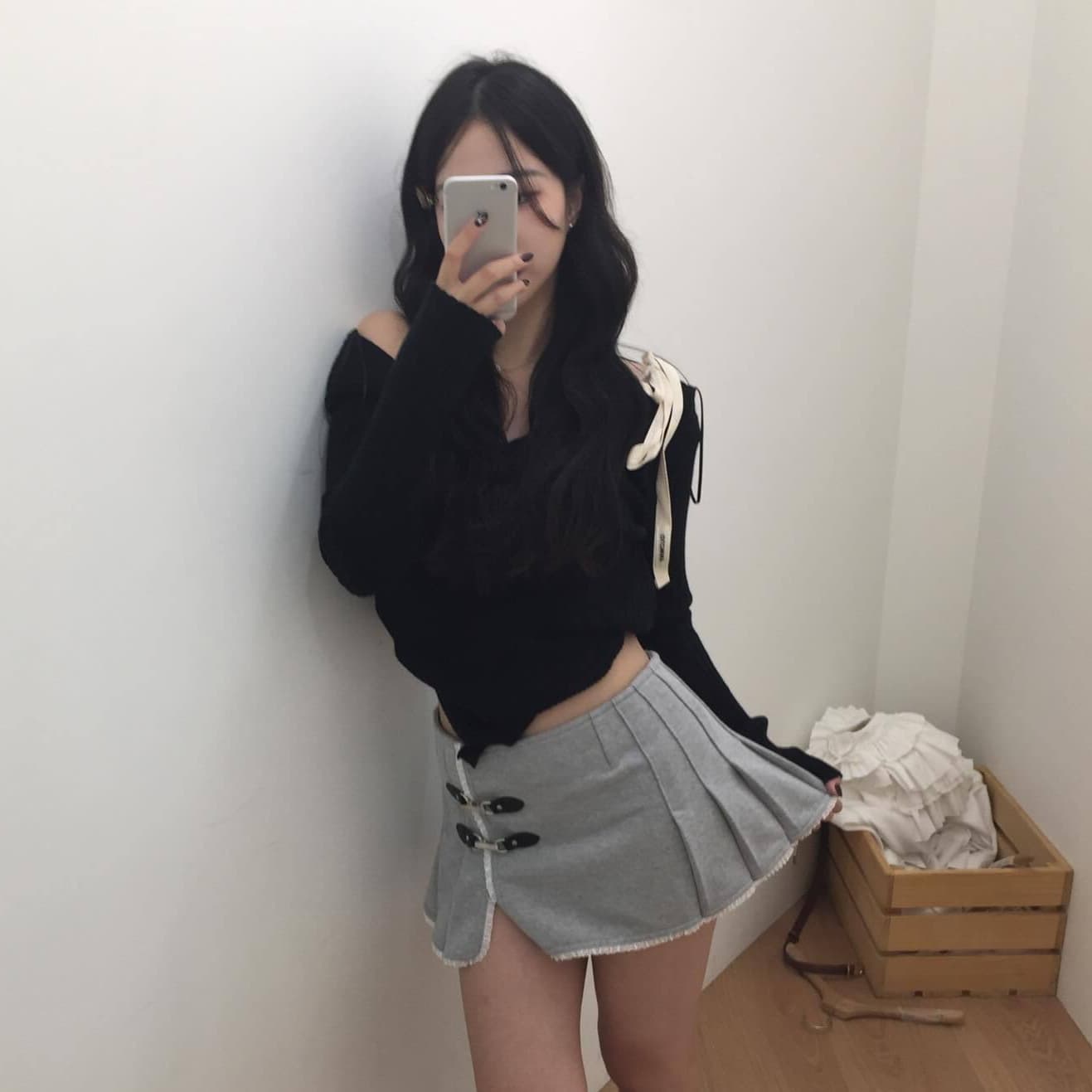 キュロットスカート 三連ベルト飾りプリーツキュロット
