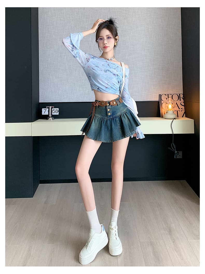 キュロットスカート　二重デザイン プリーツキュロットスカート