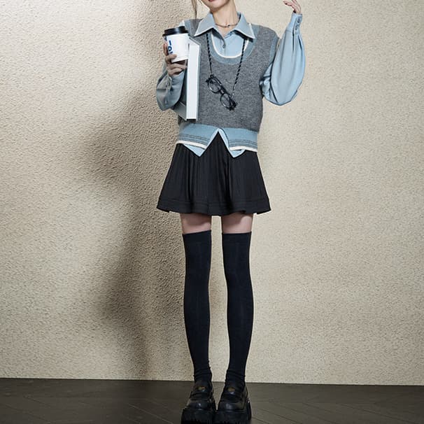 学生服風プリーツキュロットスカート