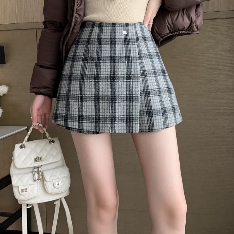 キュロットスカート 秋冬映える上品プリーツミニ風キュロット