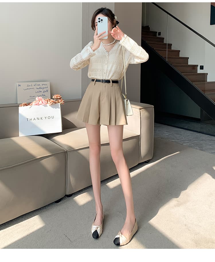 キュロットスカート ハイウエストプリーツキュロット