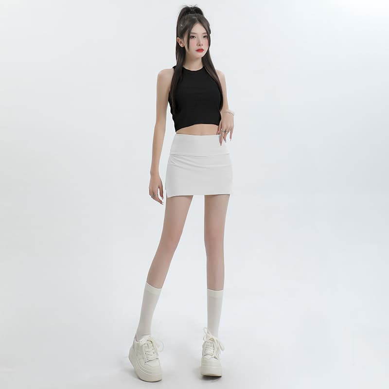キュロットスカート　細部にこだわった巻きスカート風上質ラップキュロットスカート