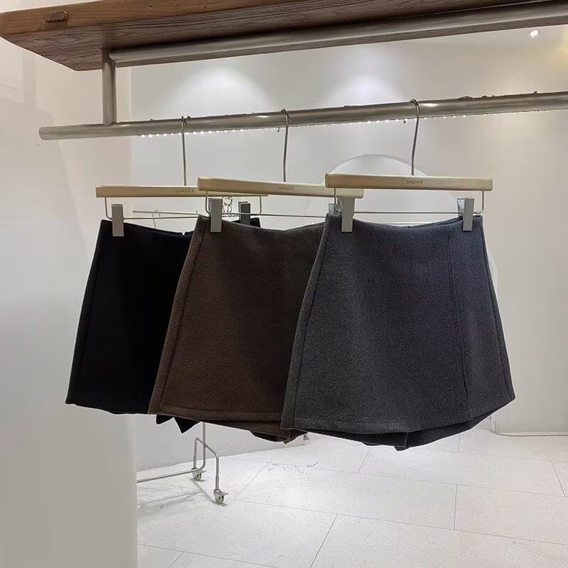 巻きスカート風ウール混ラップキュロットスカート