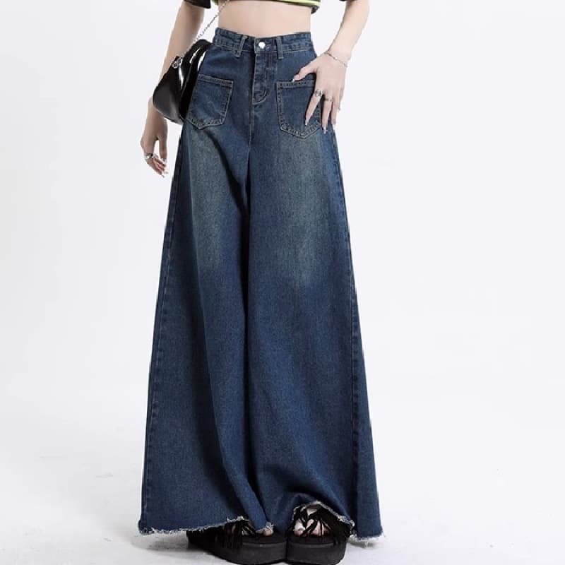 キュロットスカート ゆったりデニムフレアキュロット