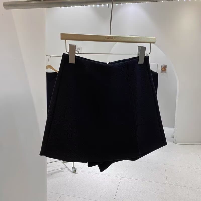巻きスカート風ウール混ラップキュロットスカート