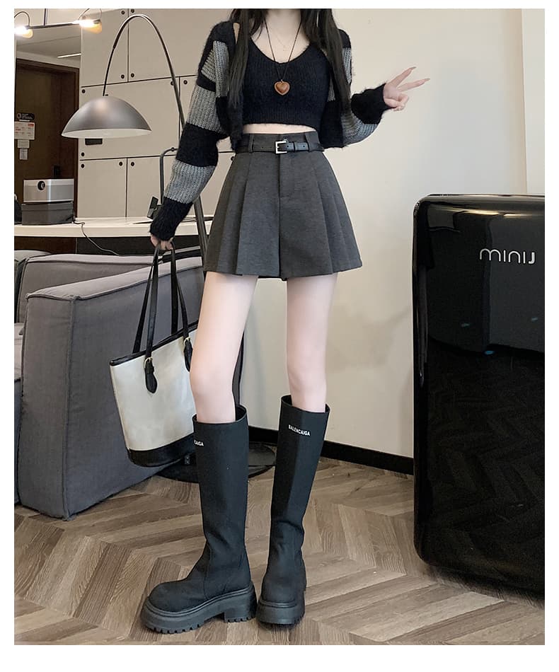 安い価格のハイウエストプリーツキュロットスカート