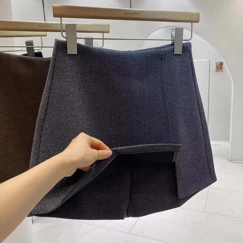巻きスカート風ウール混ラップキュロットスカート